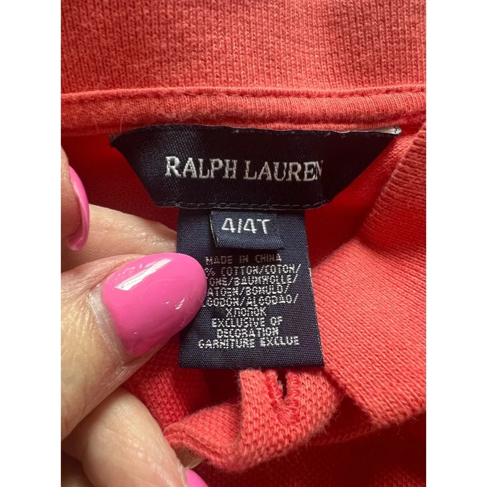 Ralph Lauren Girls Coral Pink Big Pony Cotton Pique Polo Shirt Size 4 4T